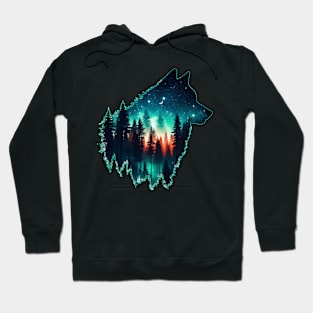 Wolf Silhouette Forest In Starry Night Hoodie